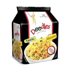 Doodles Instant Noodles Masala 4 Pieces pack with branded packaging, instant noodles featuring rich masala seasoning, perfect for preparing quick and flavorful noodle meals.
