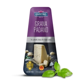 Emborg Grana Padano Cheese Portion 150g – Premium Italian hard cheese with rich savory flavor, ideal for grating over pasta, salads, and gourmet dishes.