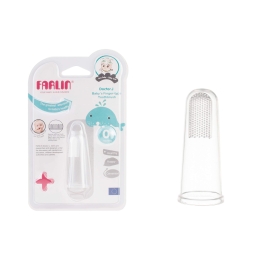 Farlin Baby's Finger Type Toothbrush BF-117, a soft silicone finger toothbrush designed for gentle cleaning of baby's gums, tongue, and first teeth.