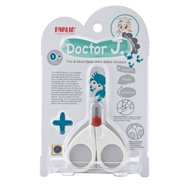 Farlin BF-160B Thin & Short Blade Baby Safety Scissors with rounded tips and protective cover for safe infant nail trimming.