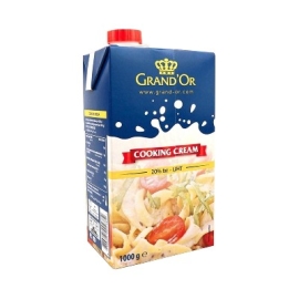 Grand'Or Cooking Cream 1L pack containing rich and creamy cooking cream, ideal for sauces, soups, pasta, desserts, and various culinary recipes.