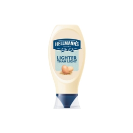 Hellmann's Lighter Than Light Mayonnaise Squeeze 430ml bottle of light creamy mayonnaise, perfect for sandwiches, burgers, salads, dips, and healthy recipes.
