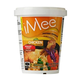 Imee Cup Noodles Chicken 65g with branded packaging, instant noodles featuring savory chicken flavor in a convenient cup format, ideal for a quick and easy meal anytime.