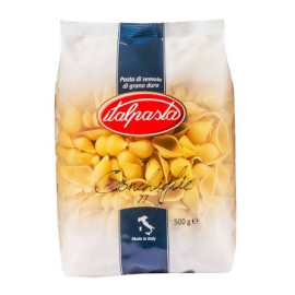 Italpasta 39 Conchiglie 500g with branded packaging, premium shell-shaped Italian pasta ideal for preparing creamy pasta dishes, baked recipes, salads, and delicious homemade meals.