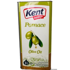 Kent Boringer Pomace Olive Oil 5L tin with sturdy metal packaging and branded label, premium olive pomace oil suitable for everyday cooking, deep frying, sautéing, baking, and commercial kitchen use.