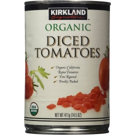 Kirkland Signature Organic Diced Tomatoes 411g can of organic diced tomatoes, perfect for pasta sauces, soups, stews, salsas, and Italian-style recipes.
