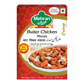 Mehran Butter Chicken Masala 50g – Premium spice mix packet for preparing authentic creamy and flavorful butter chicken dishes.