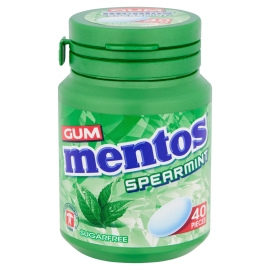 Mentos Sugar-Free Spearmint Gum 40 Pieces pack featuring refreshing spearmint-flavored sugar-free chewing gum.