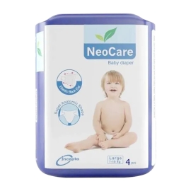 NeoCare Baby Diaper Large (7–18 kg), pack of 4 disposable baby diapers, suitable for babies and toddlers.