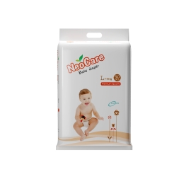 NeoCare Baby Diaper Large (7–18 kg), pack of 50 disposable baby diapers, suitable for babies and toddlers, product packaging.