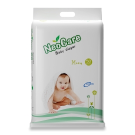 NeoCare Baby Diaper Medium (4–9 kg), pack of 50 disposable baby diapers in retail packaging.