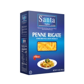 Santa Sophia Penne Rigate 400g pack of ridged penne pasta, perfect for making Italian pasta dishes with sauces and seasonings.