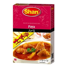 Shan Paya Masala 50g spice mix packet for preparing traditional Pakistani-style paya curry with aromatic spices.