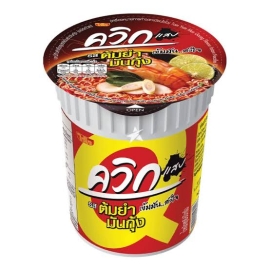Wai Wai Quick Zabb Spicy Tom Yam Goong Flavour Instant Noodle Cup 60g with branded packaging, Thai-style instant noodles featuring spicy and sour tom yam goong flavor in a convenient cup format.