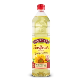 Borges Sunflower Oil 2L bottle with branded packaging and secure cap, refined sunflower cooking oil suitable for everyday cooking, frying, sautéing, baking, and preparing a variety of meals.