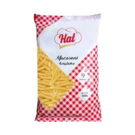 Hat Macaroni Elbow Pasta 500g with branded packaging, classic elbow-shaped macaroni pasta ideal for preparing creamy macaroni dishes, salads, baked recipes, and delicious homemade meals.