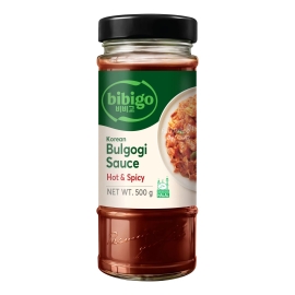 CJ Bibigo Bulgogi Mild & Sweet BBQ Sauce 500g KR bottle, Korean-style barbecue sauce with a mild and sweet flavour.
