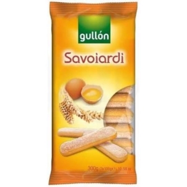Gullon Savoiardi Lady Fingers 300g pack of light, crisp Italian-style sponge biscuits, ideal for desserts like tiramisu or enjoyed with tea and coffee.