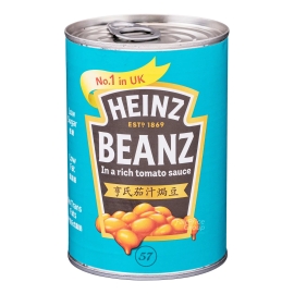Heinz Beanz in a Rich Tomato Sauce 415g can with baked beans in tomato sauce.
