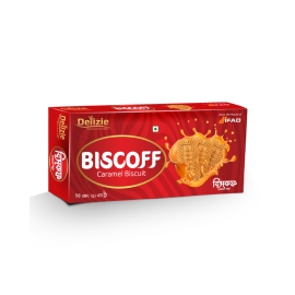 Ifad Biscoff Caramel Biscuit 210g pack featuring crisp caramel-flavoured biscuits with a rich, sweet taste, ideal for snacks and pairing with coffee or tea.