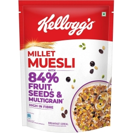 Kellogg's Millet Muesli Breakfast Cereal 500g pack featuring a nutritious blend of millet, grains, and muesli ingredients in branded cereal packaging.