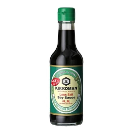 Kikkoman 43% Less Salt Soy Sauce 250ml bottle featuring reduced sodium soy sauce for seasoning and cooking.