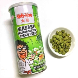 Koh-Kae Wasabi Coated Green Peas 180g – Crunchy green peas coated with spicy wasabi seasoning snack pack.