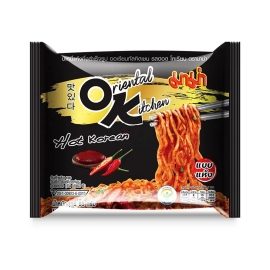 Mama Instant Noodles Oriental Kitchen Hot Korean Flavour Family Pack 340g packet with spicy Korean-style noodle seasoning, perfect for a quick and flavorful meal.