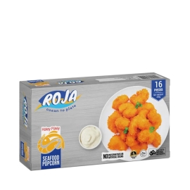 Roja Seafood Popcorn 240g pack featuring crunchy seafood-flavoured popcorn snacks in branded packaging.