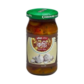 Ruchi Garlic Pickle 200g – Spicy and savory garlic pickle jar with rich flavor, perfect with rice, curries, and traditional meals.