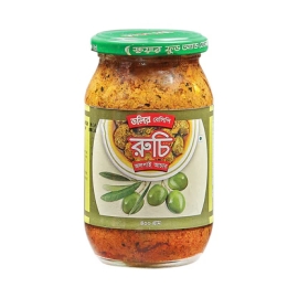 Ruchi Olive Pickle 400g jar with traditional spicy olive pickle, perfect as a tangy side dish with meals.