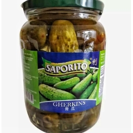 Saporito Gherkin 670g – Crunchy pickled gherkin jar, perfect for burgers, sandwiches, salads, and appetizers.