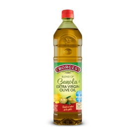 Borges Blend of Canola & Extra Virgin Olive Oil 1L bottle with branded packaging and secure cap, a balanced oil blend ideal for everyday cooking, frying, sautéing, salads, and dressings.