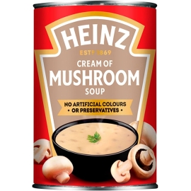 Heinz Cream of Mushroom Soup Can 400g – rich and creamy mushroom soup in sealed tin packaging.