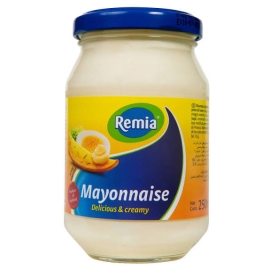 Remia Mayonnaise Delicious & Creamy 250ml bottle with rich and smooth creamy mayonnaise sauce for sandwiches, salads, and cooking.